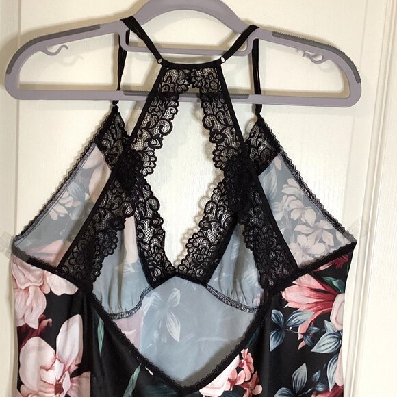 La Vie en Rose Womens Black Floral Satin Blend Lingerie Chemise XXL Babydoll - Picture 5 of 9